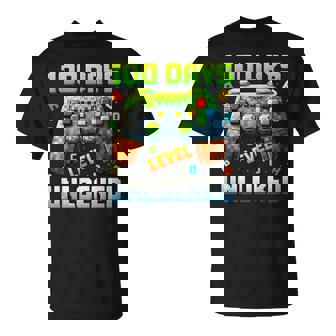 100 Days Of School Boys Gaming Pixel 100 Days Level Unlocked T-Shirt - Monsterry