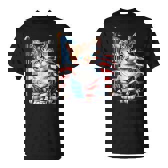 4Th Of July Kitty Cat American Flag America Usa Cats Lover T-Shirt | Mazezy