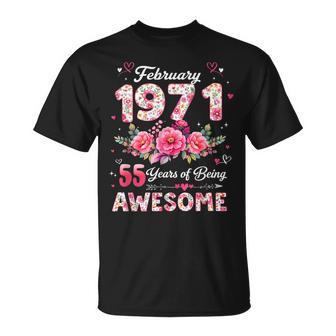 55 Años Febrero 1971 Floral 55 Cumpleaños Hombres Es Camiseta unisex - Regaloses