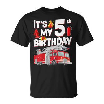 5Th Birthday Boy Fire Truck 5 Years Old Toddler Firefighter T-Shirt - Thegiftio UK