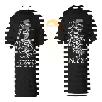 6 7 Meme Gen Alpha Halloween Skeleton Hands Sign Six Seven T-Shirt - Thegiftio