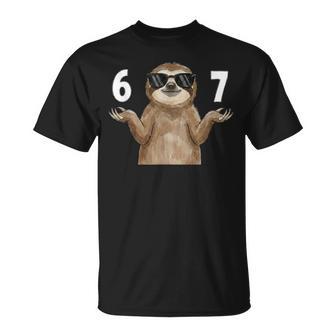 67 Meme Faultier 6 7 Hand Geste Kinderlangixeven T-Shirt - Geschenkecke