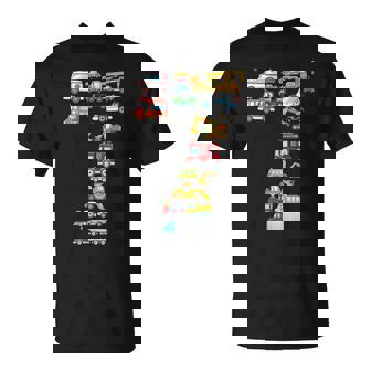 7Th Birthday 7 Year Old Transportation Cars Fire Truck T-Shirt | Mazezy