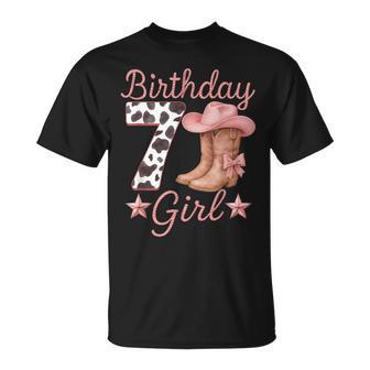 7Th Birthday Girl Cowgirl Boots Hat Cow Western Rodeo Outfit T-Shirt - Monsterry