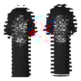 American Flag Red White Blue Butterfly T-Shirt - Thegiftio