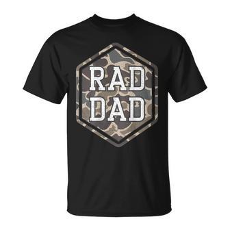 On Back Camo Rad Dad Retro Camouflage Daddy Hunting Dad T-Shirt | Mazezy