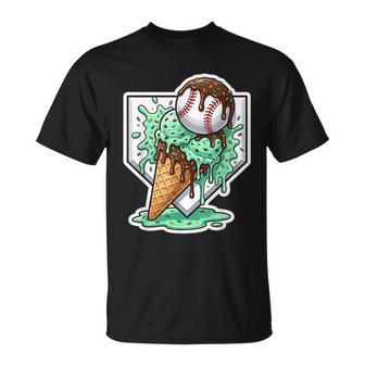 Baseball Boys Ice Cream Drip Baseball Boys Youth Mint Choco T-Shirt - Thegiftio UK