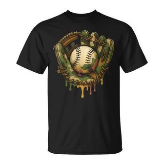 Baseball Drip Camo Baseball Glove Boys Sports Cool Game Day T-Shirt - Thegiftio