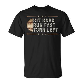 Baseball Hit Hard Run Fast Turn Left Boys T-Shirt - Thegiftio UK