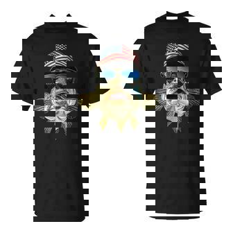 Bass Fishing Outfit Usa Flag America Cap And Sunglasses T-Shirt | Mazezy