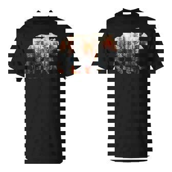 Bear Forest Mountains Trees Nature Sunset Outdoor Graphic T-Shirt | Mazezy