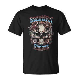 Beautiful Badass Floral Skull On Back T-Shirt - Thegiftio UK