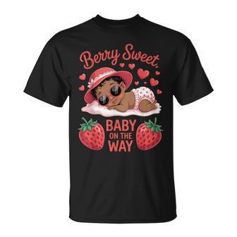 Berry Sweet Baby On The Way Baby Shower Black Girl T-Shirt | Seseable UK