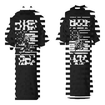 Biker Papa Us Flag Motorcycle Patriot Dad Daddy Grandpa Men T-Shirt - Thegiftio