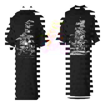 Biker T Rex On Motor Bike Dinosaur T Rex Riding Motorcycle T-Shirt | Mazezy