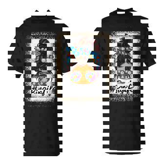 Bingo Life Messy Bun Bingo Lover Grandma Leopard Print T-Shirt - Monsterry