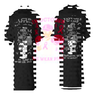 Black African American In October We Wear Pink Breast Cancer T-Shirt - Monsterry