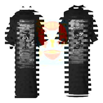 Black Cat Eating Ramen Vintage T-Shirt | Mazezy