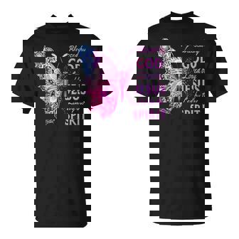 Blessed By God Loved By Jesus Pink Butterfly Christian T-Shirt | Seseable CA