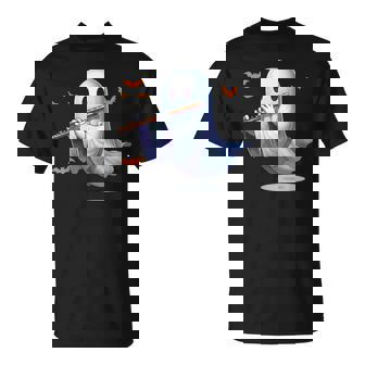 Boo Ghost Playing Flute Halloween Musical Instrument T-Shirt | Mazezy