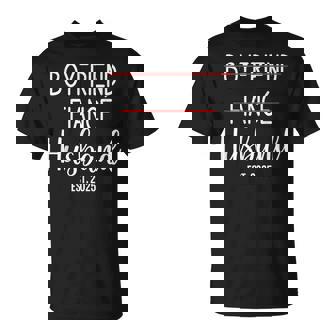 Boyfriend Fiancé Husband Just Married Est 2025 Groom Wedding T-Shirt - Thegiftio