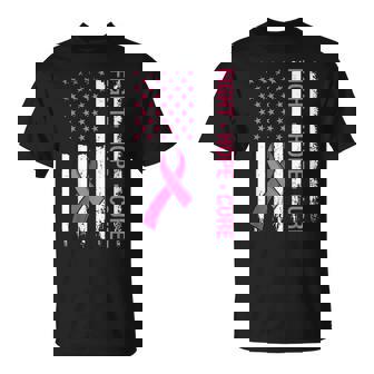Breast Cancer Awareness Fight Hope Cure Pink Ribbon Us Flag T-Shirt | Seseable UK