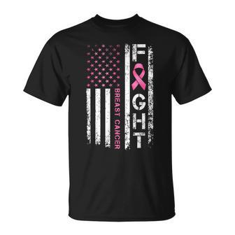 Breast Cancer Awareness Warrior American Flag Pink Ribbon T-Shirt - Thegiftio UK