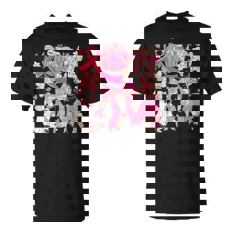 Breast Cancer Pink Ribbon Ghost Halloween Pumpkin Coquette T-Shirt - Thegiftio