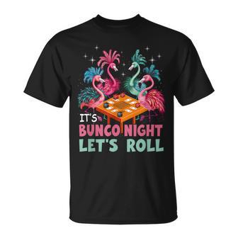 Bunco Night Pink Flamingo Bunco Game Dice Tropical Gambling T-Shirt - Monsterry