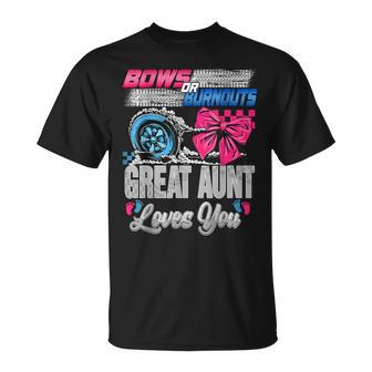 Burnouts Or Bows Great Aunt Loves You Gender Reveal Party T-Shirt - Monsterry