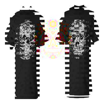 Calavera De Azúcar Día De Muertos Dia De Los Muertos Cuello Camiseta unisex - Regaloses