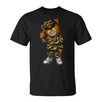 Camo Hip Hop Teddy Bear Camouflage Gangsta Streetwear Hustle T-Shirt - Thegiftio UK