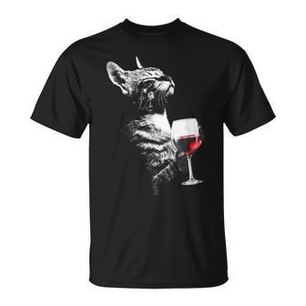 Cat Drinking Wine Cute Cat Holding Red Wine Lovers T-Shirt - Thegiftio UK