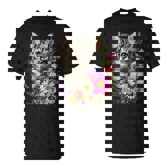 Cat Flower Cute Floral Kitten T-Shirt - Monsterry