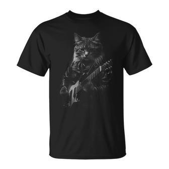 Chat Avec Guitare Idée Cadeau Humour Guitariste T-Shirt - Cadeauxyz