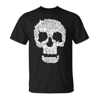 Chat Blanc Avec Motif Tête De Mort T-Shirt - Cadeauxyz