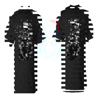 Chat Noir Guirlande Lumineuse Du Père Noël Chat Du Père Noël Manche Longue T-Shirt - Cadeauxyz