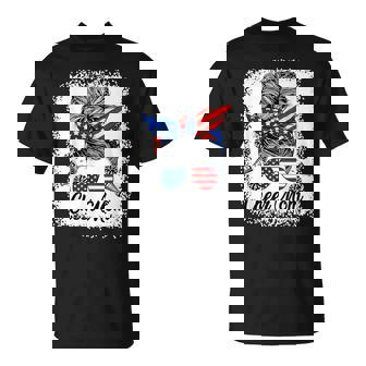 Cheer Mom Messy Bun Usa Flag Glasses 4Th Of July Patriotic T-Shirt - Monsterry