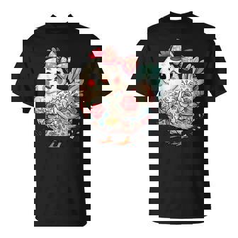 Chicken Lover Girls Floral Flower Bow Cute Hen Chicken T-Shirt - Thegiftio