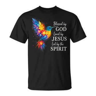 Christian Blessed By God Loved By Jesus Floral Hummingbird T-Shirt - Thegiftio UK