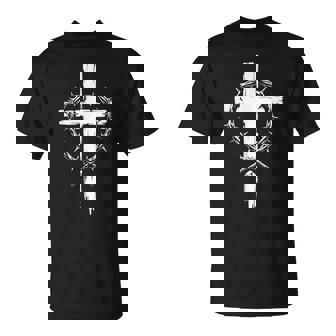 Christian Cross Punk Art Style Crown Of Thorns Jesus Christ T-Shirt | Mazezy