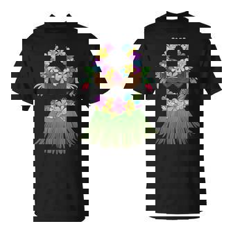 Coconut Bra Lei Flowers Grass Skirt Hula Party Halloween T-Shirt - Monsterry