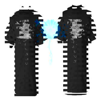 Colon Cancer Awareness Colorectal Blue Ribbon Sunflower T-Shirt - Thegiftio