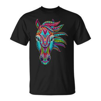 Colorful Western Horse Ornate Native American Tribal Cowgirl T-Shirt - Monsterry