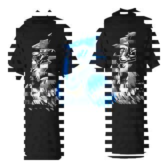 Cool Blue Jay Bird Wearing Sunglasses Animal Lover T-Shirt | Mazezy