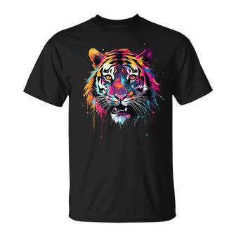 Cooler Tiger Auf Bunt Bemaltem Tiger T-Shirt - Geschenkecke