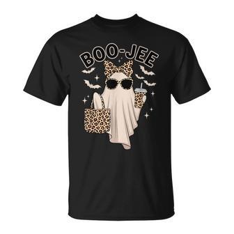 Coquette Leopard Boo-Jee Ghost Halloween Ghost Girls T-Shirt - Thegiftio
