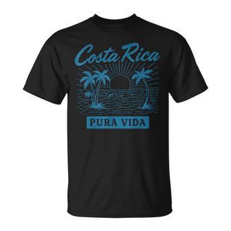 Costa Rica Pura Vida Beach Waves Sunset Palm Vibes T-Shirt - Thegiftio UK
