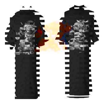 Cow Scottish Highland Cow With Butterfly Highland Cow T-Shirt - Thegiftio