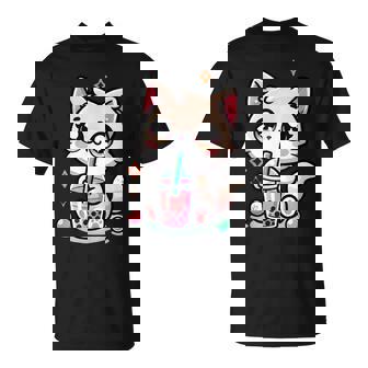 Cute Cat Boba Tea Bubble Tea Anime Kawaii Neko Girls T-Shirt - Monsterry